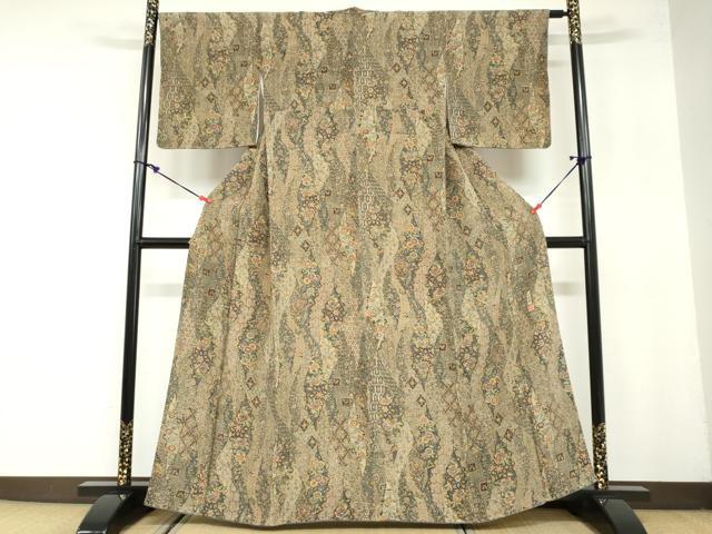 平和屋着物○二代目更甚 江戸更紗 小紋 花鳥文 鬼しぼ縮緬