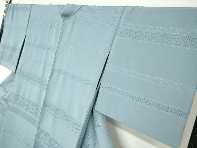 平和屋着物●中国三大刺繍　スワトウ刺繍　汕頭刺繍　総刺繍　無地絵羽訪問着　横段更紗花唐草文　藍鼠色　正絹　逸品　DABB0047ud