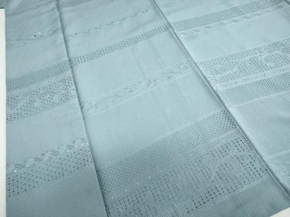 平和屋着物●中国三大刺繍　スワトウ刺繍　汕頭刺繍　総刺繍　無地絵羽訪問着　横段更紗花唐草文　藍鼠色　正絹　逸品　DABB0047ud