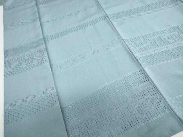 平和屋着物●中国三大刺繍　スワトウ刺繍　汕頭刺繍　総刺繍　無地絵羽訪問着　横段更紗花唐草文　藍鼠色　正絹　逸品　DABB0047ud