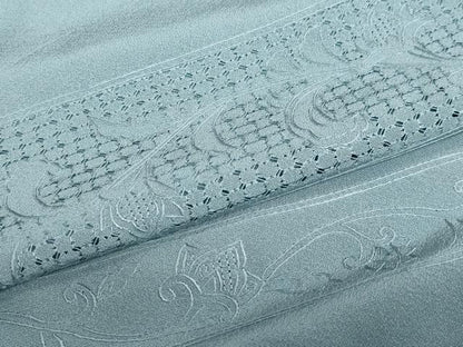 平和屋着物●中国三大刺繍　スワトウ刺繍　汕頭刺繍　総刺繍　無地絵羽訪問着　横段更紗花唐草文　藍鼠色　正絹　逸品　DABB0047ud