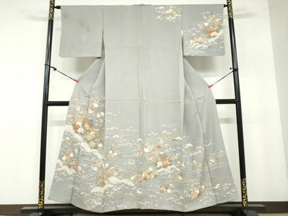 平和屋着物●訪問着 雲取り鹿の子草花文 金彩 正絹 逸品 DABB0054ud