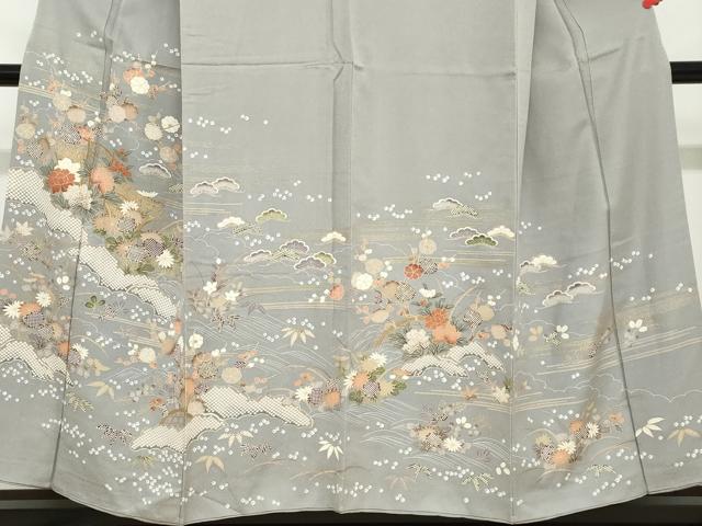 平和屋着物●訪問着 雲取り鹿の子草花文 金彩 正絹 逸品 DABB0054ud