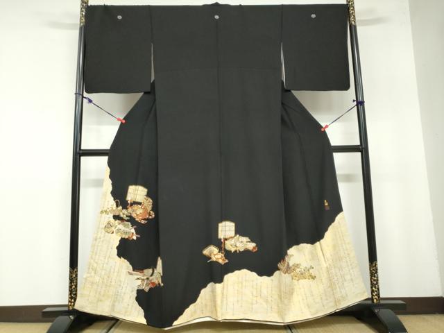 平和屋着物●松尾光琳 黒留袖 女人風景文 詩歌 金彩 正絹 逸品 DABB0055ud