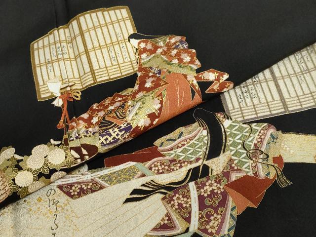 平和屋着物●松尾光琳 黒留袖 女人風景文 詩歌 金彩 正絹 逸品 DABB0055ud