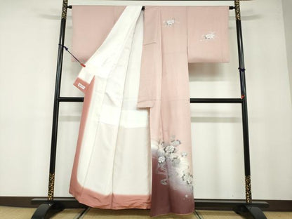 平和屋着物●訪問着　流水草花文　暈し染め　銀彩　やまと誂製　正絹　逸品　DABB0064ud