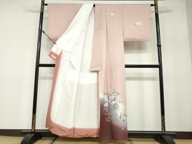 平和屋着物●訪問着　流水草花文　暈し染め　銀彩　やまと誂製　正絹　逸品　DABB0064ud