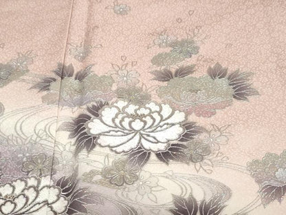 平和屋着物●訪問着　流水草花文　暈し染め　銀彩　やまと誂製　正絹　逸品　DABB0064ud