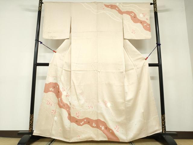 平和屋着物●訪問着　絞り　刺繍　道長舞葉文　正絹　逸品　未使用　DABB0079ud