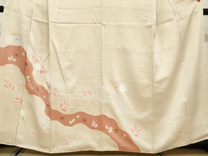 平和屋着物●訪問着　絞り　刺繍　道長舞葉文　正絹　逸品　未使用　DABB0079ud