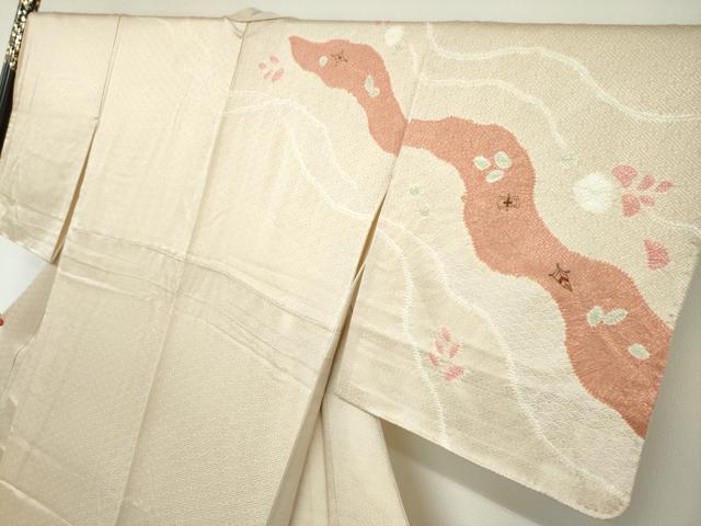 平和屋着物●訪問着　絞り　刺繍　道長舞葉文　正絹　逸品　未使用　DABB0079ud