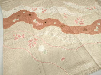 平和屋着物●訪問着　絞り　刺繍　道長舞葉文　正絹　逸品　未使用　DABB0079ud