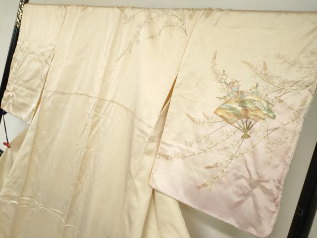 平和屋着物●訪問着　扇面草花文　暈し染め　金彩　ロング丈　正絹　逸品　DABB0081ud