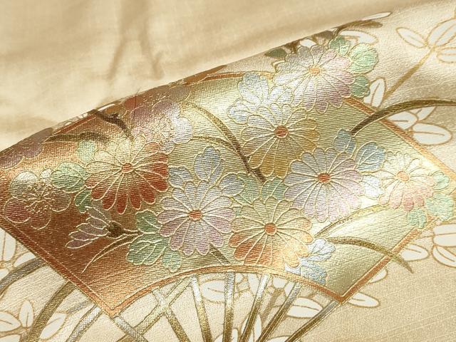 平和屋着物●訪問着　扇面草花文　暈し染め　金彩　ロング丈　正絹　逸品　DABB0081ud