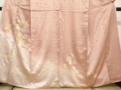 平和屋着物●訪問着　駒刺繍　枝葉文　暈し染め　金彩　正絹　逸品　DABB0082ud