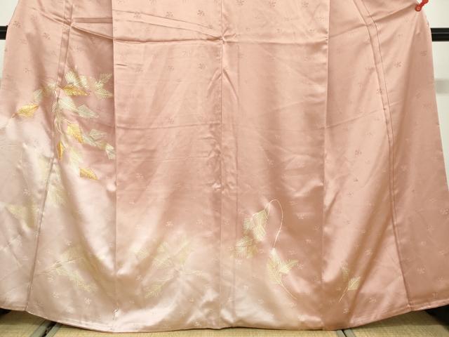 平和屋着物●訪問着　駒刺繍　枝葉文　暈し染め　金彩　正絹　逸品　DABB0082ud