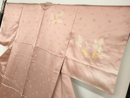 平和屋着物●訪問着　駒刺繍　枝葉文　暈し染め　金彩　正絹　逸品　DABB0082ud