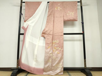 平和屋着物●訪問着　駒刺繍　枝葉文　暈し染め　金彩　正絹　逸品　DABB0082ud