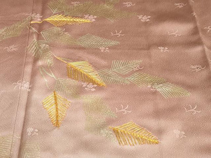 平和屋着物●訪問着　駒刺繍　枝葉文　暈し染め　金彩　正絹　逸品　DABB0082ud