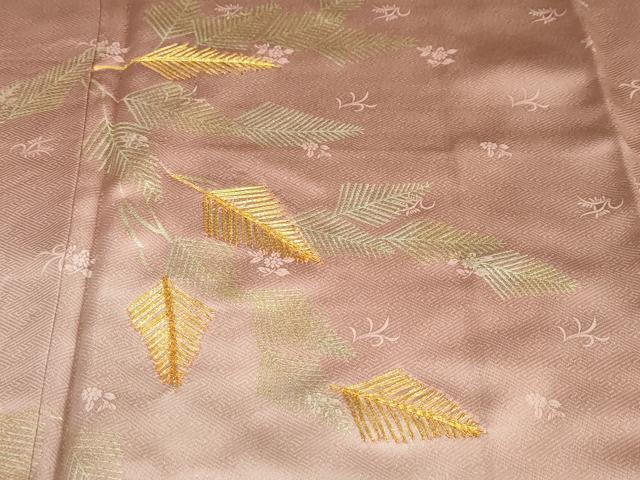 平和屋着物●訪問着　駒刺繍　枝葉文　暈し染め　金彩　正絹　逸品　DABB0082ud