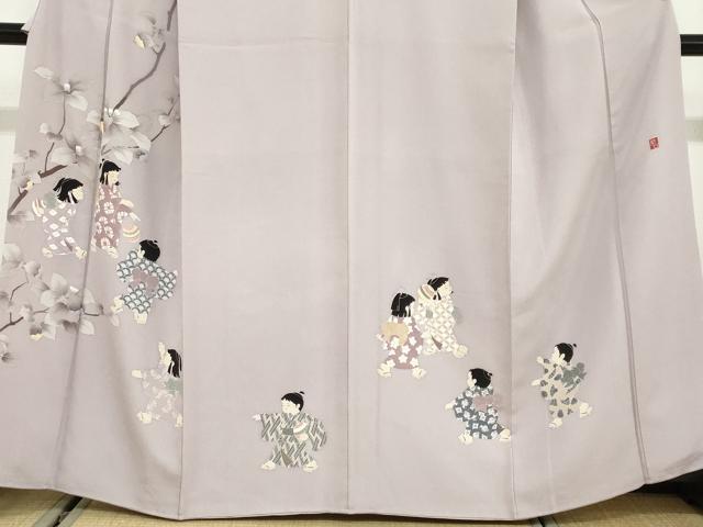 平和屋着物○十日町友禅作家 関口遼一 訪問着 童子遊び 正絹 逸品