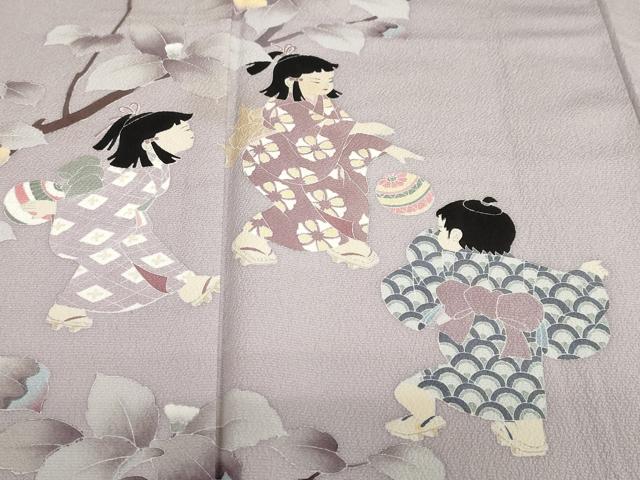 平和屋着物○十日町友禅作家 関口遼一 訪問着 童子遊び 正絹 逸品