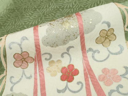 平和屋着物●訪問着　女人几帳草花文　金彩　ロング丈　正絹　逸品　DABB0107ud