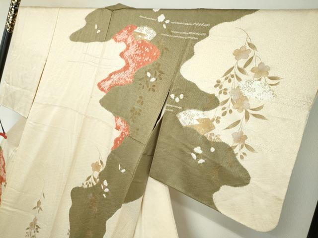 平和屋着物●訪問着　絞り　刺繍　地紙草花文　金銀彩　正絹　逸品　DABB0108ud