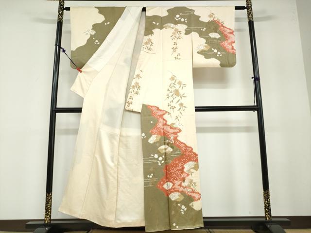 平和屋着物●訪問着　絞り　刺繍　地紙草花文　金銀彩　正絹　逸品　DABB0108ud