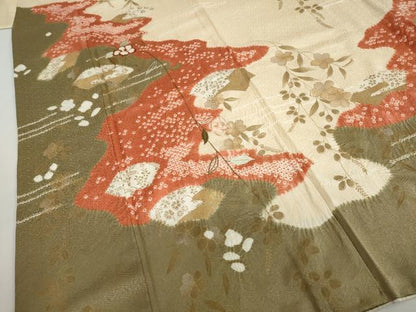 平和屋着物●訪問着　絞り　刺繍　地紙草花文　金銀彩　正絹　逸品　DABB0108ud