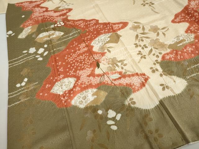 平和屋着物●訪問着　絞り　刺繍　地紙草花文　金銀彩　正絹　逸品　DABB0108ud