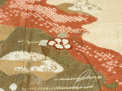 平和屋着物●訪問着　絞り　刺繍　地紙草花文　金銀彩　正絹　逸品　DABB0108ud