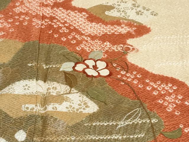 平和屋着物●訪問着　絞り　刺繍　地紙草花文　金銀彩　正絹　逸品　DABB0108ud