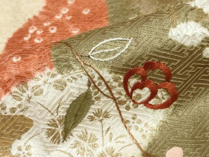 平和屋着物●訪問着　絞り　刺繍　地紙草花文　金銀彩　正絹　逸品　DABB0108ud