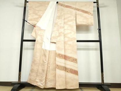 平和屋着物●訪問着　絞り　刺繍　草花文　金彩　正絹　逸品　DABB0112ud