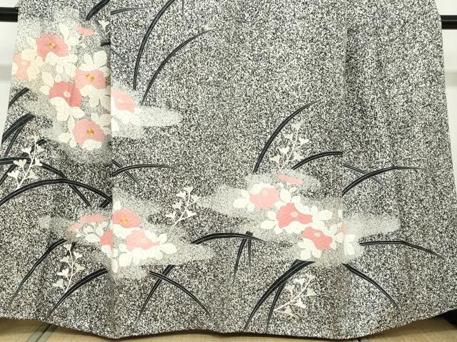 平和屋着物●訪問着　駒刺繍　草花文　たたき染め　銀彩　正絹　逸品　DABB0122ud