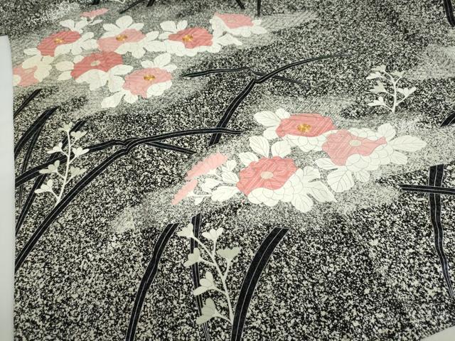 平和屋着物●訪問着　駒刺繍　草花文　たたき染め　銀彩　正絹　逸品　DABB0122ud 平和屋着物○訪問着 駒刺繍 草花文 たたき染め 銀彩 正絹 逸品