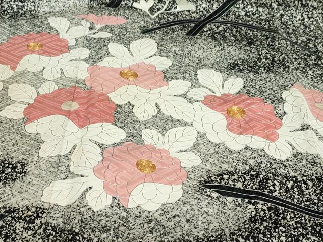 平和屋着物●訪問着　駒刺繍　草花文　たたき染め　銀彩　正絹　逸品　DABB0122ud