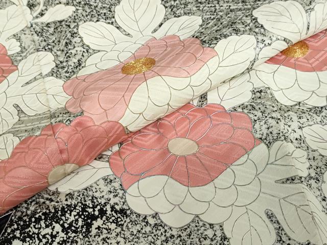 平和屋着物●訪問着　駒刺繍　草花文　たたき染め　銀彩　正絹　逸品　DABB0122ud