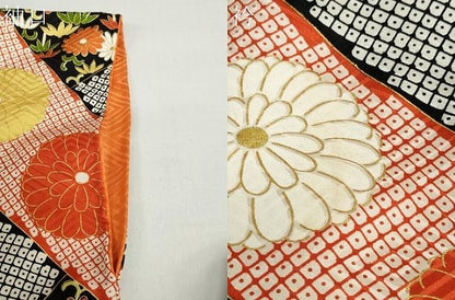 平和屋着物●上質な小紋　駒刺繍　鹿の子宝尽くし草花文　黒地　金彩　正絹　逸品　DABB0124ud