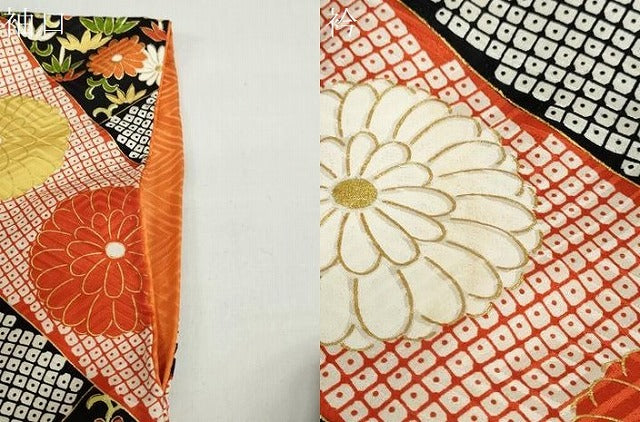 平和屋着物●上質な小紋　駒刺繍　鹿の子宝尽くし草花文　黒地　金彩　正絹　逸品　DABB0124ud