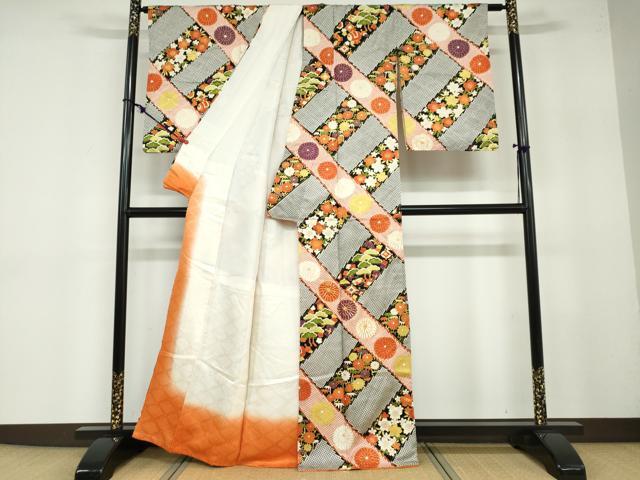平和屋着物●上質な小紋　駒刺繍　鹿の子宝尽くし草花文　黒地　金彩　正絹　逸品　DABB0124ud