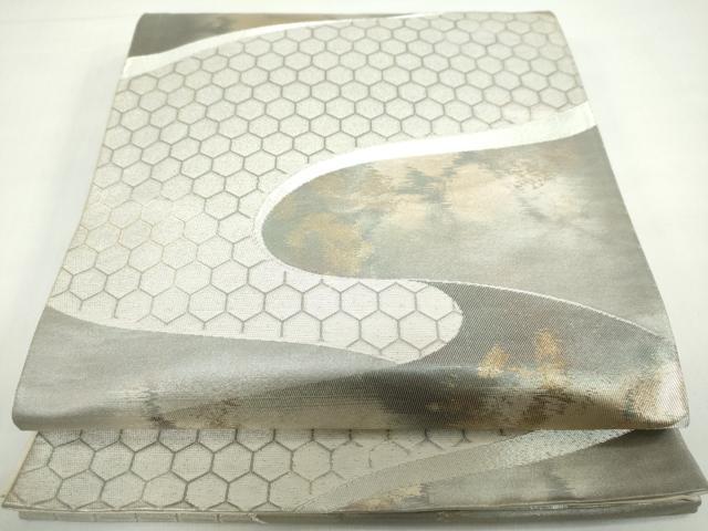 平和屋着物◎六通柄袋帯　流水亀甲文　金銀糸　正絹　逸品　DABB0166ud