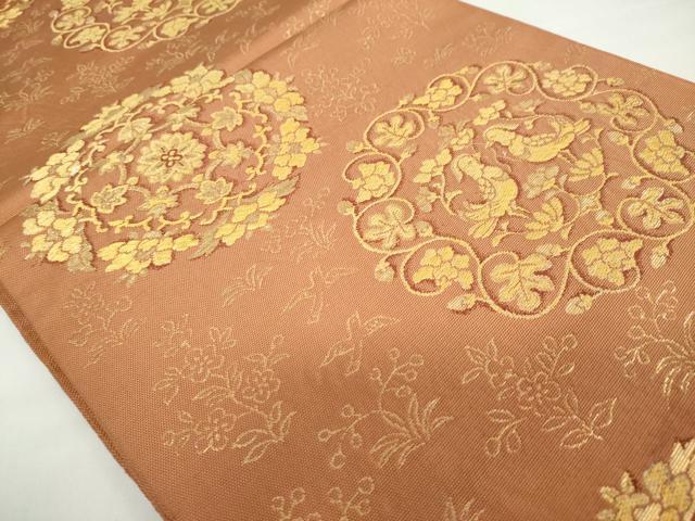 平和屋着物◎六通柄 本袋帯 正倉院花鳥文 金糸 正絹 逸品 未仕立て DABB0254ud