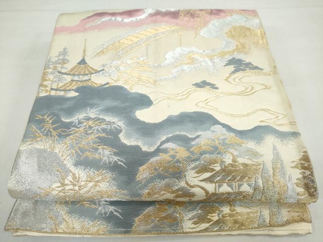 平和屋着物◎六通柄京袋帯　流水名所風景文　金銀糸　正絹　逸品　DABB0257ud