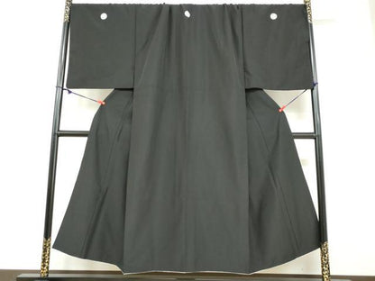平和屋着物●男性　黒紋付　長羽織セット　羽裏：白色　キングサイズ　着物・化繊　羽織・正絹　逸品　DABD9562ud