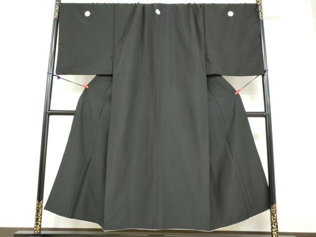 平和屋着物●男性　黒紋付　長羽織セット　羽裏：白色　キングサイズ　着物・化繊　羽織・正絹　逸品　DABD9562ud
