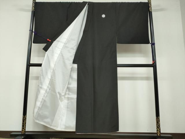 平和屋着物●男性　黒紋付　長羽織セット　羽裏：白色　キングサイズ　着物・化繊　羽織・正絹　逸品　DABD9562ud