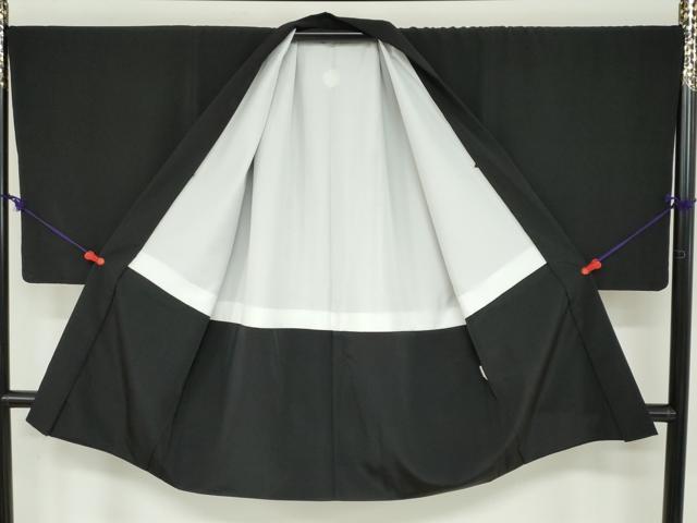 平和屋着物●男性　黒紋付　長羽織セット　羽裏：白色　キングサイズ　着物・化繊　羽織・正絹　逸品　DABD9562ud