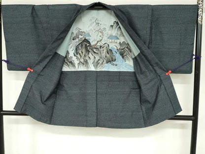 平和屋着物●男性　紬　アンサンブル　抽象文様　正絹　逸品　DABB0304ud
